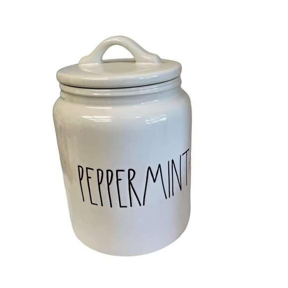 RAE Dunn PEPPERMINT White Red Ceramic Christmas Cookie Jar Canister 9" x 5" - Picture 3 of 7